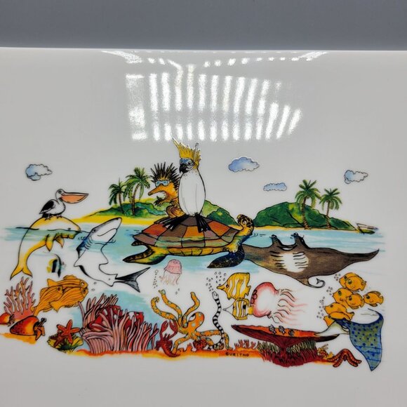 Guritno Australia Porcelain Rectangular Tray Plate Platter Ocean Scene Artwork - Picture 2 of 9